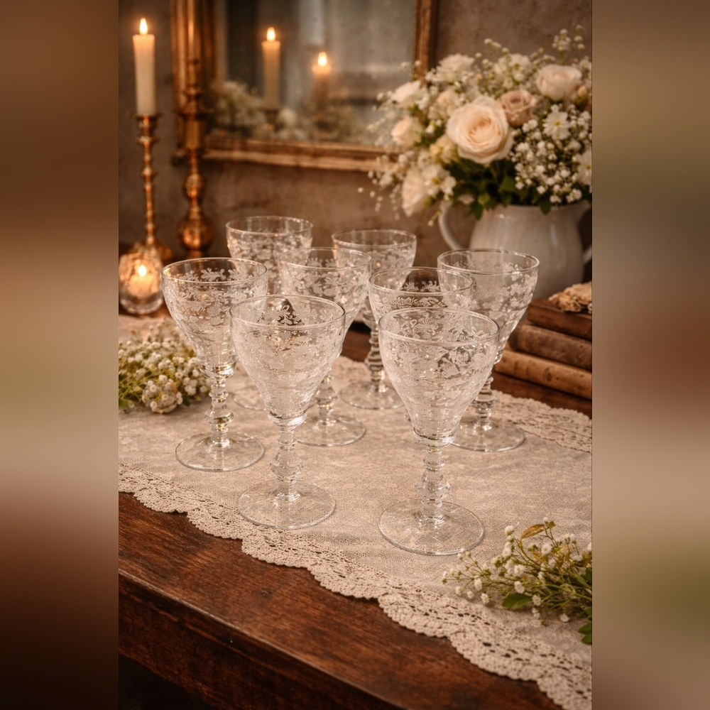 Bryce Fern Leaf Etch Clear Glass Water Goblet Set Of 7